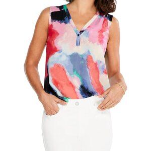 Nic+Zoe Sleeveless Blouse, Abstract Art Color, V-Neckline, Size Medium